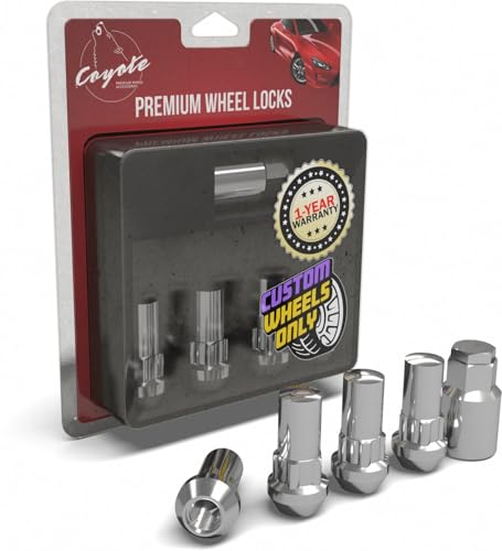 Wheel Accessories Parts 4 Locks + Key 1/2"-20 Thread Closed End Bulge 1.90" Long Wheel Lock Chrome Dual Hex Key 13/16" and 3/4" Hex Fits Chevy C10 GMC C15 C1500 Dodge Ram 1500 Ford F100 F150 Chevy K20 K30 C30 GMC C15 C1500