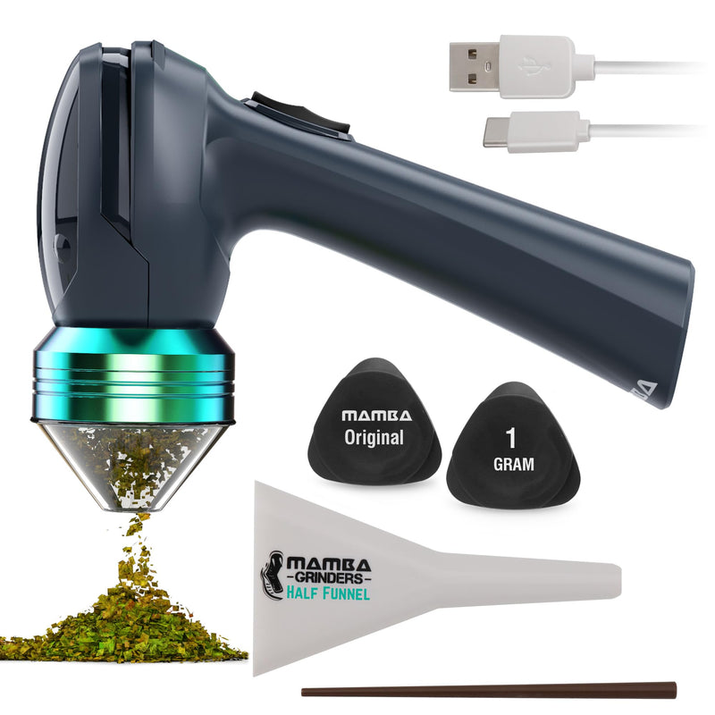 Mamba Original 1g Gray USB Electric Herb Grinder. Small Portable Metal Herbal Grinder Machine & Spice Mill for the Kitchen Anchor Gray & Green