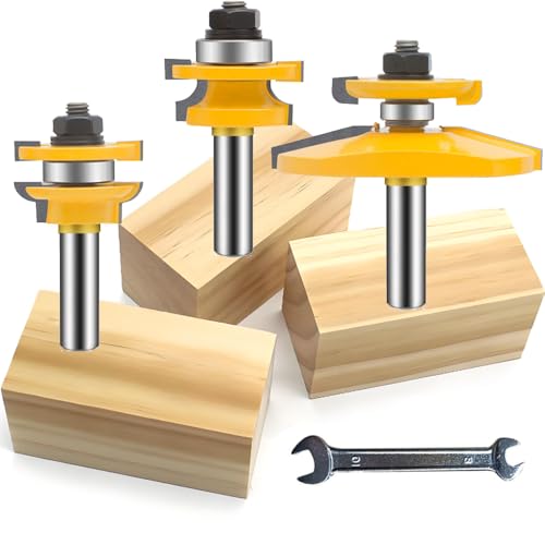 OLETBE 1/2-Inch Shank Router Bit Set 3 PCS Round Over Raised Panel Cabinet Door Ogee Rail and Stile Router Bits Sets, Woodworking Wood Cutter Woodwork Carbide Groove Tongue Milling Tool (4) 4