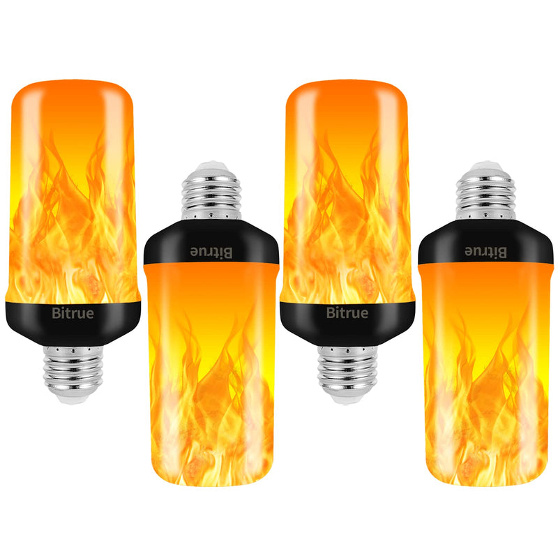 Bitrue LED Flame Effect Light Bulb, 4 Modes Flame Light Bulbs, E26 Base Fire Light Bulb with Gravity Sensor,Flickering Light Bulbs Halloween Home Party(4 Pack) 4 Pack