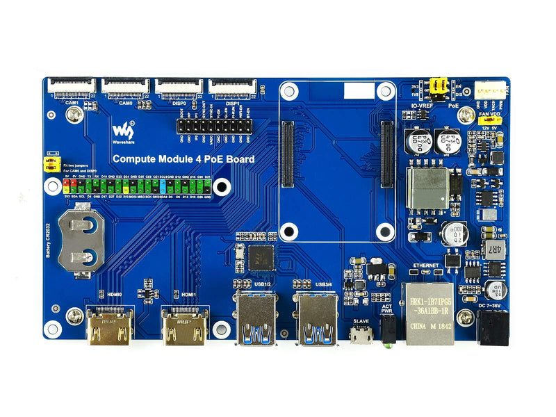 Waveshare Compute Module 4 IO Board with PoE Feature, Compatible with Raspberry Pi, Suitable for All Variants of CM4