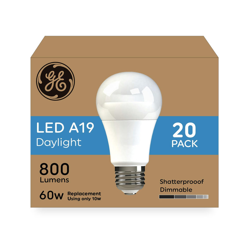 GE LED Light Bulbs, 60 Watt, Daylight, A19 (20 Pack) 20 Pack