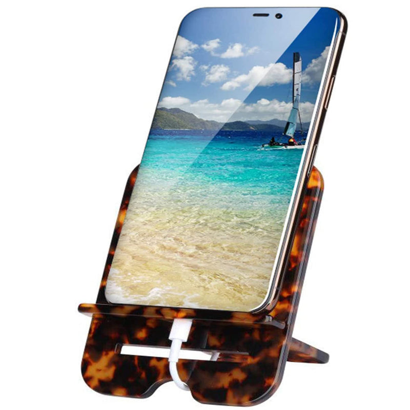 Resin Cell Phone Stand, Phone Dock, iPad, Samsung Tabs and Other Devices (4-12.9"): Cradle, Holder, Stand for Office Desk (Tortoise-Tone) Tortoise-Tone