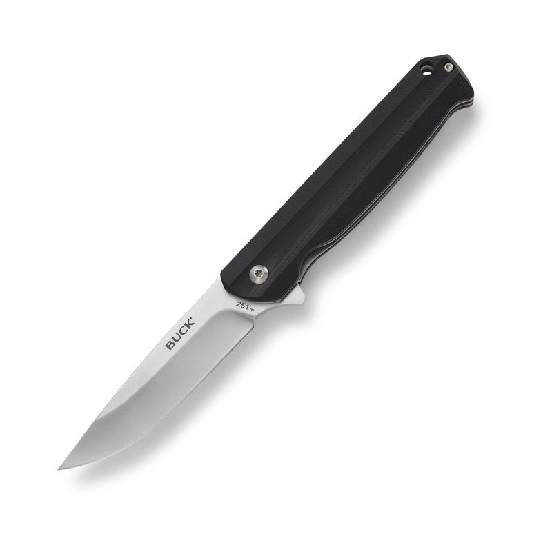 Buck Knives 251 Langford Folding EDC Knife, 3-3/8” Pocket Knife Blade, G10 Handle, 7Cr17MoV Steel Drop Point Folding Blade, Black, 3.7 oz