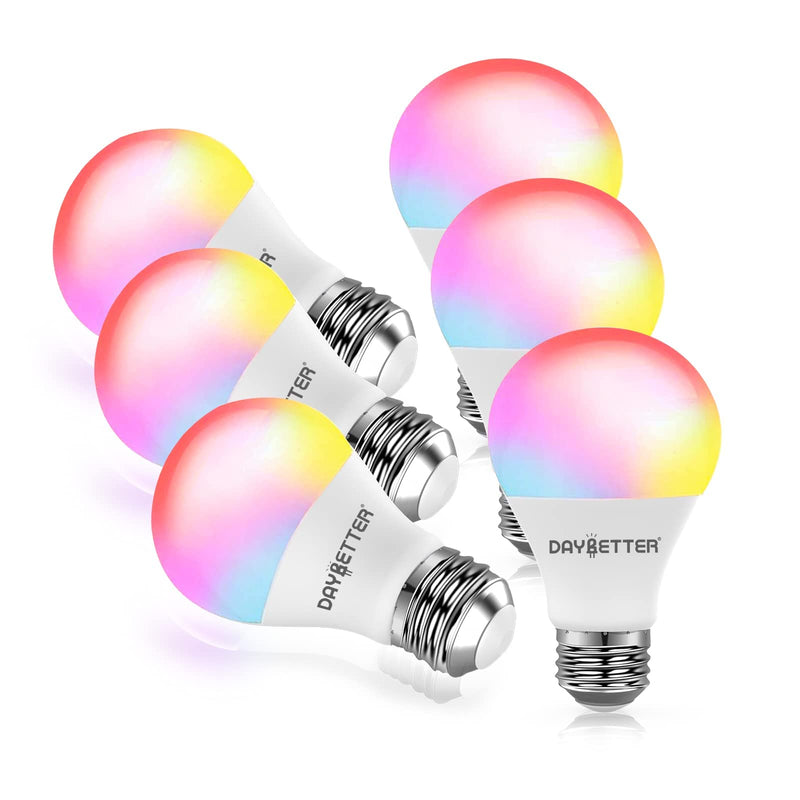 DAYBETTER Smart Light Bulbs, RGBCW Wi-Fi Color Changing Led Bulbs Compatible with Alexa & Google Home Assistant, A19 E26 9W 800LM Multicolor Bulb, No Hub Required, 6 Pack 6 Count (Pack of 1)