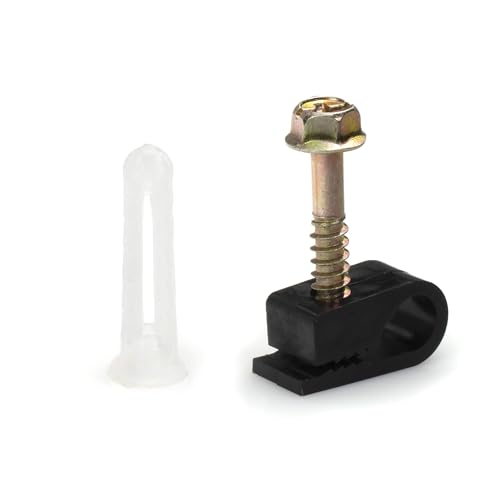 THE CIMPLE CO Ribbed Plastic Conical Wall Anchors and Cable Screw Clips 50 Pack With Black Clips