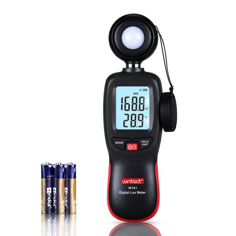  [AUSTRALIA] - Wintact Digital Illuminance Light Meter Handheld with Thermometer Ambient, Lux Meter Range up to 200,000 Lux, Photometer Light Intensity Sense Test for Garden Indoor Plants LED Grow Light, Photography