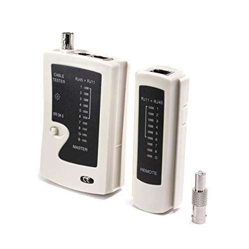 THE CIMPLE CO 3-in-1 RJ45, RJ11, BNC Cable Tester Tool - Universal Network, Telephone, and Coaxial Cable Tester - Tests Coax and Category Wire - White