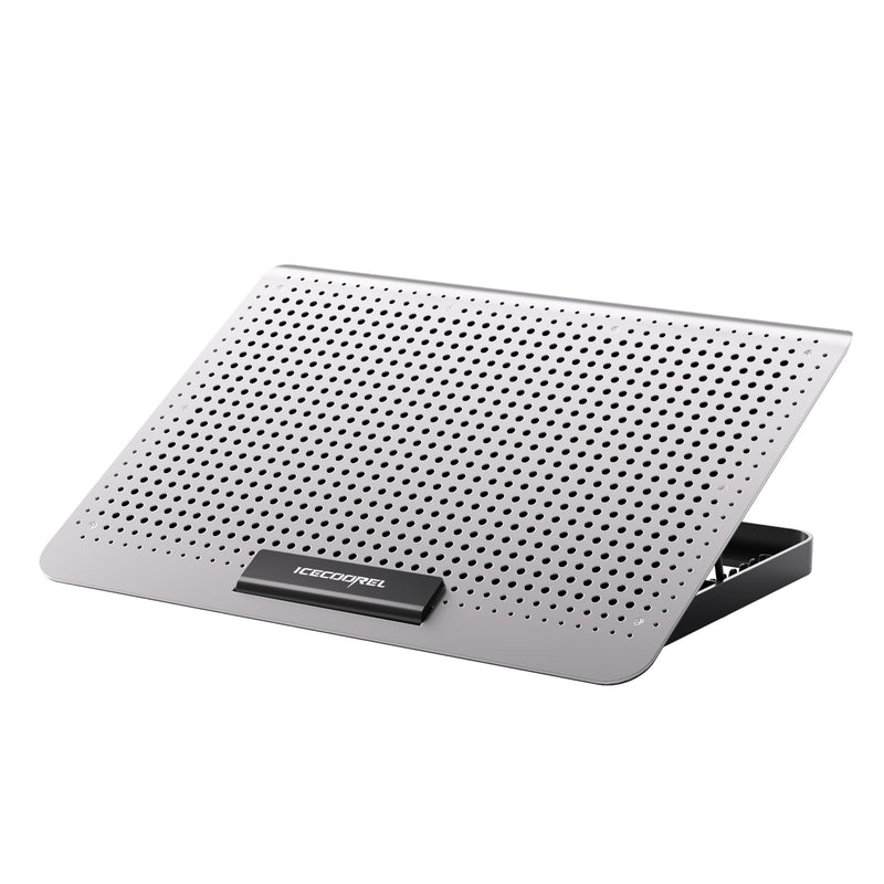 ICE COOREL Aluminum Laptop Cooling Pad, Laptop Cooler Stand with 7 Height Adjustable, Laptop Fan Cooling Pad for Laptop 12-15.6 Inch, Notebook Cooler Pad with Two USB Port (Silver) Silver