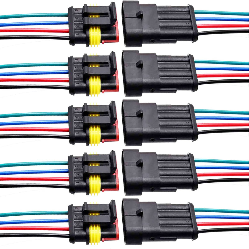 5 Kit 4 Pin Car Connector Waterproof Electrical Connector, Male and Female Way 18 AWG Wire Plug Socket Kit for Truck, Motorcycle, Boat and Other Wire Connection 4-Pin