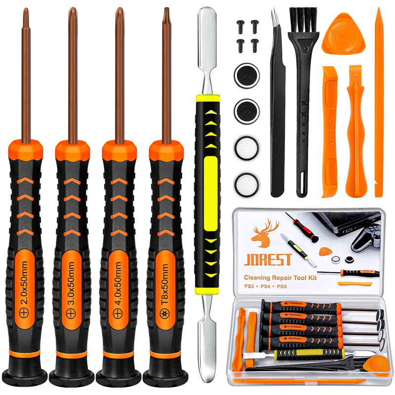 JOREST Cleaning Repair Tool Kit for PS5 PS4, with PH00 PH0 PH1 Phillips and T8 Torx Security Screwdriver set for Sony Playstation 3/4/5 Controller, Console, and Accessories, Crowbars, Tweezer, Screws PS