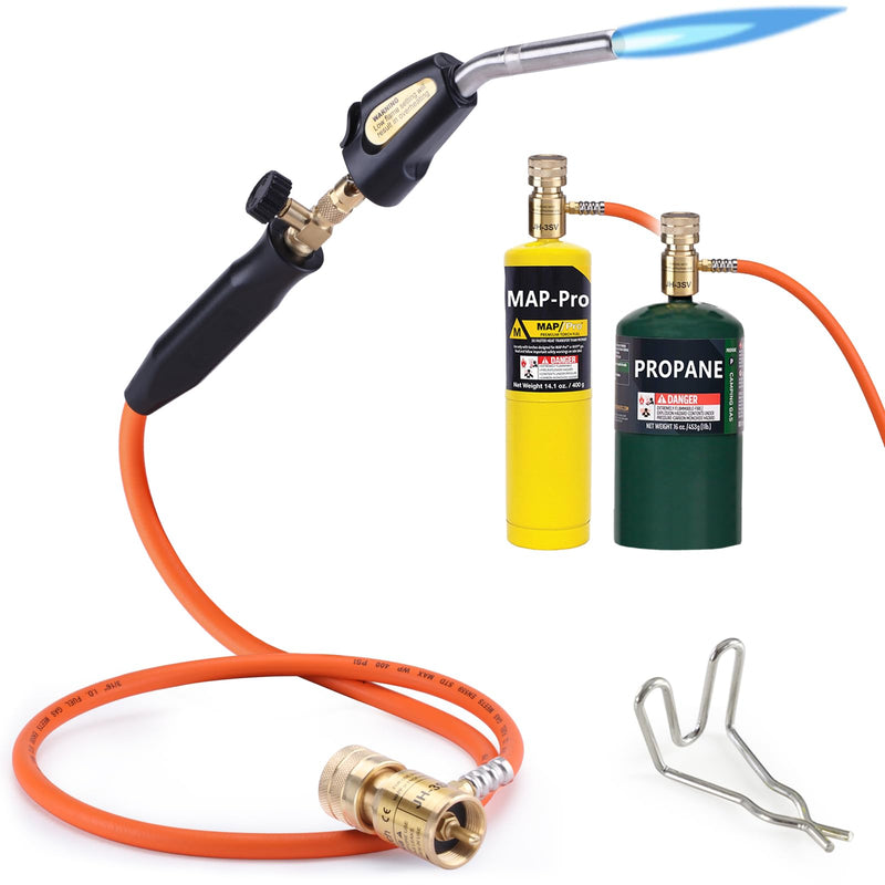 Propane Torch Hose Kit, Mapp Gas Torch Heat 3600℉ Map Gas Torch Kit Trigger Start & Heat Adjustment, Soldering Welding Torch Fuel by MAPP, Map/Pro,Propane(Includes Cylinder Clip) Orange