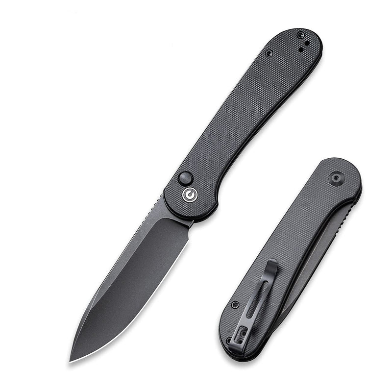 CIVIVI Pocket Folding Knife with 3.47" 14C28N Blade G10 Handle, Button Lock Elementum Knife for EDC C2103A (Black) Black