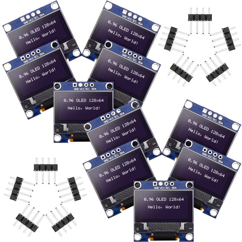 Frienda 10 Pieces I2C OLED Display Module OLED Screen Driver IIC I2C Tabellone Seriale con Display Auto-Luminoso Compatible with Arduino/Raspberry PI(White) White