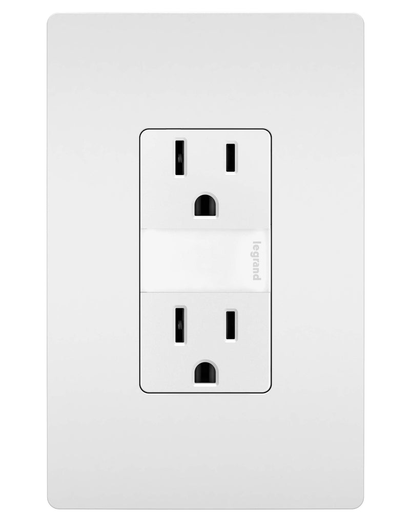 Legrand Radiant Adjustable LED Night Light Outlet with Screwless Wall Plate, Tamper-Resistant Hallway Night Light, 5 Levels, NTL885TRWPW, 15 Amp, White