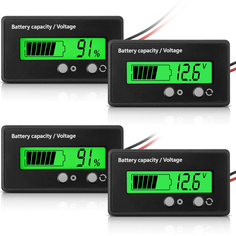 Frienda 2 Pieces Dc 12v 24v 36v 48v 60v 72v 84v Golf Cart Battery Meter with Alarm, Front Setting and Switch Key Battery Capacity Voltage Indicator Gauge Acid and Lithium Ion Indicator(Green) Green