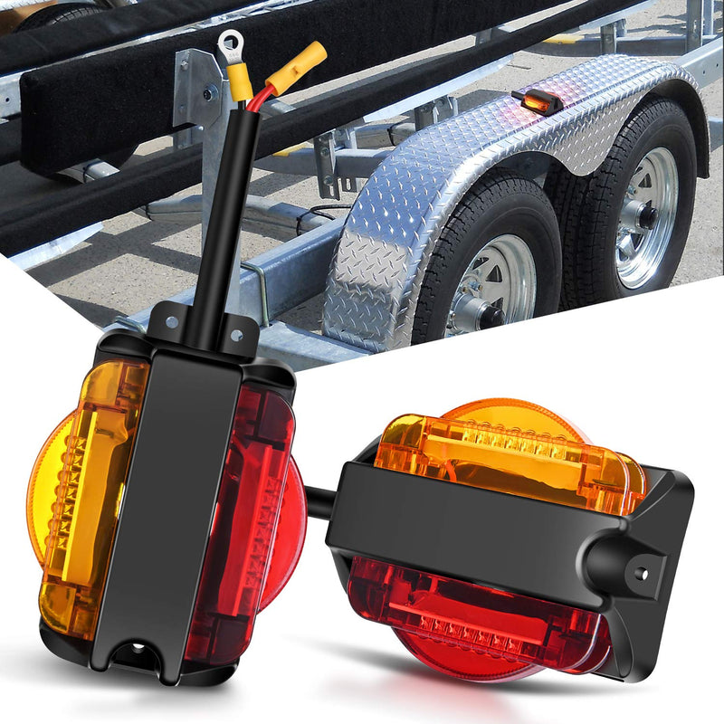 Nilight 2PCS LED Trailer Fender Lights Pre Wired Clearance Marker Lamp Amber Front Red Rear for Trucks Camper RV 2Pcs Round Fender Light