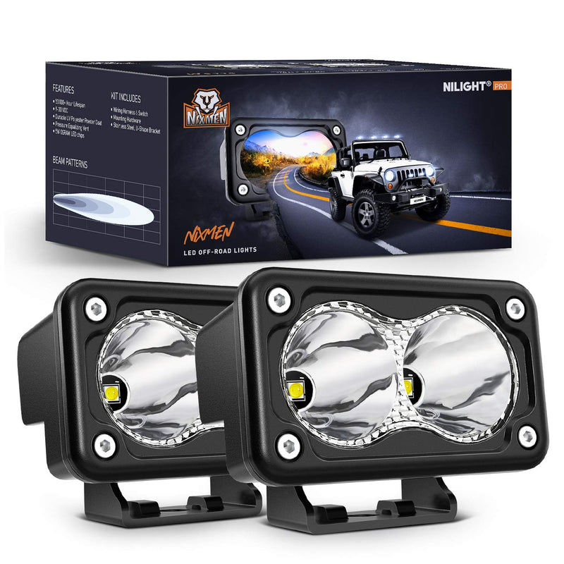 Nilight 2PCS 3Inch Motorcycle Led Pods 1300LM Built-in EMC Driving Light Super Spotlight Offroad Fog Auxiliary Lamp for Motorbike SUV ATV Truck Boat Tractor Forklift White
