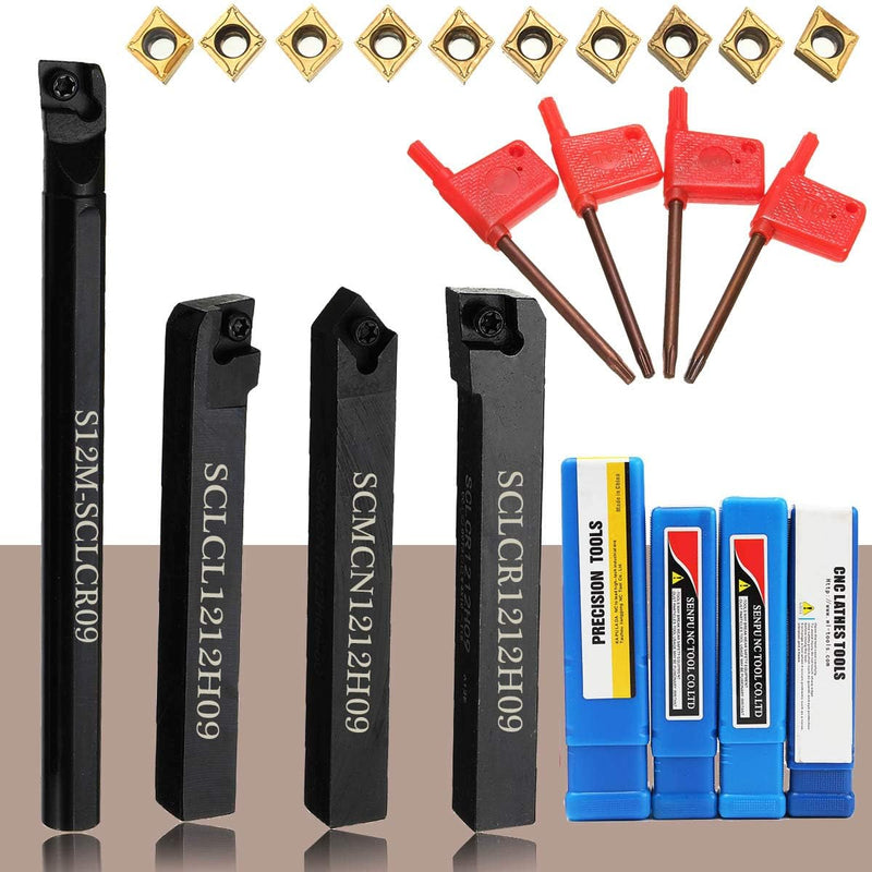 14Pcs Indexable Lathe Turning Tool 1/2"12mm,4PCS Metal Lathe Tools Holder S12M-SCLCR09,SCMCN1212H09,SCLCL1212H09,SCLCR1212H09 With 10pcs CCMT09T304 Carbide Inserts S12m-sclcr09/Sclcr1212h09/Sclcl1212h09/Scmcn1212h09+10Pcs ccmt09t304