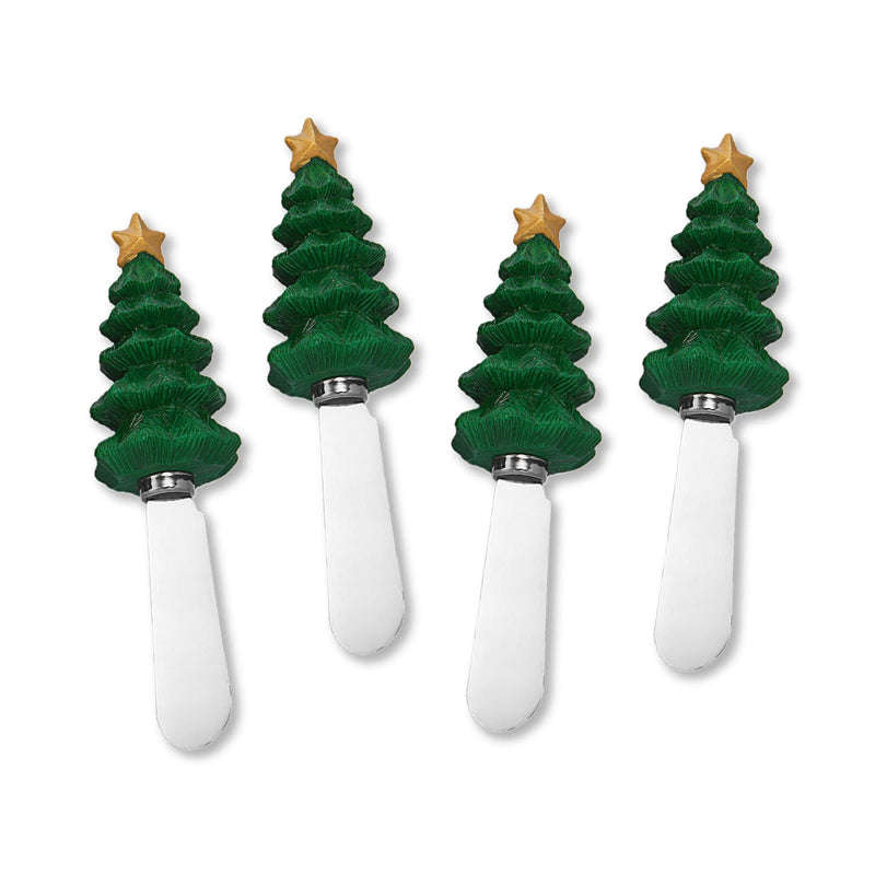 UPware Christmas Tree Cheese Spreaders, Hand-Painted Resin Handles with Stainless Steel Blades for Spreading Cream Cheese, Butter, Jam, or Sandwich, Set of 4