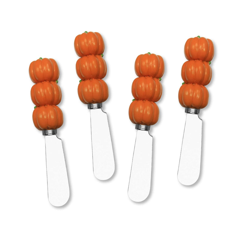 UPware Pumpkin Cheese Spreaders, Hand-Painted Resin Handles with Stainless Steel Blades for Spreading Cream Cheese, Butter, Jam, or Sandwich, Set of 4
