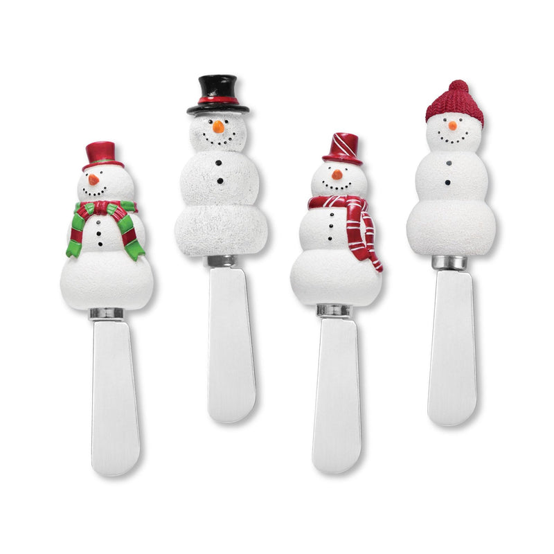 UPware Snowmen Cheese Spreaders, Hand-Painted Resin Handles with Stainless Steel Blades for Spreading Cream Cheese, Butter, and Jam, Assorted Designs, Set of 4 Snowman