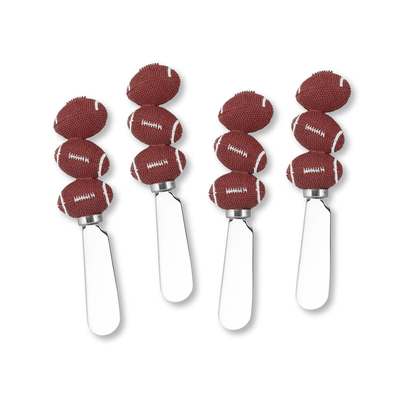 UPware Football Cheese Spreaders, Hand-Painted Resin Handles with Stainless Steel Blades for Spreading Cream Cheese, Butter, Jam, or Sandwich, Set of 4