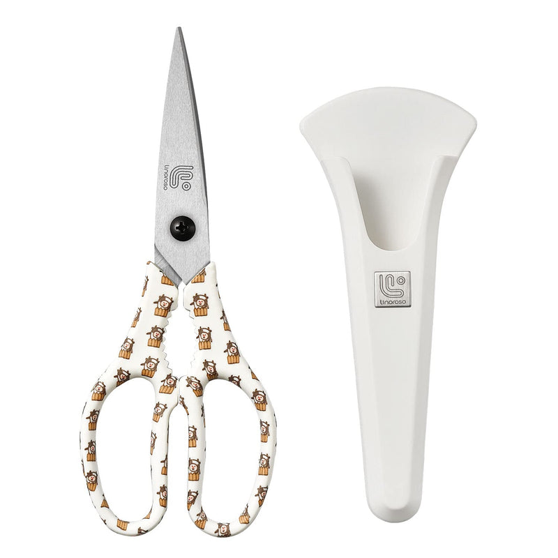 Linoroso Kitchen Scissors Heavy Duty Kitchen Shears with Magnetic Holder Made with Japanese Steel 4034, Multipurpose Ultra Sharp Cooking Scissors for Meat/Vegetables/BBQ/Herbs/Pizza (Graphic,Cow) White/Cow