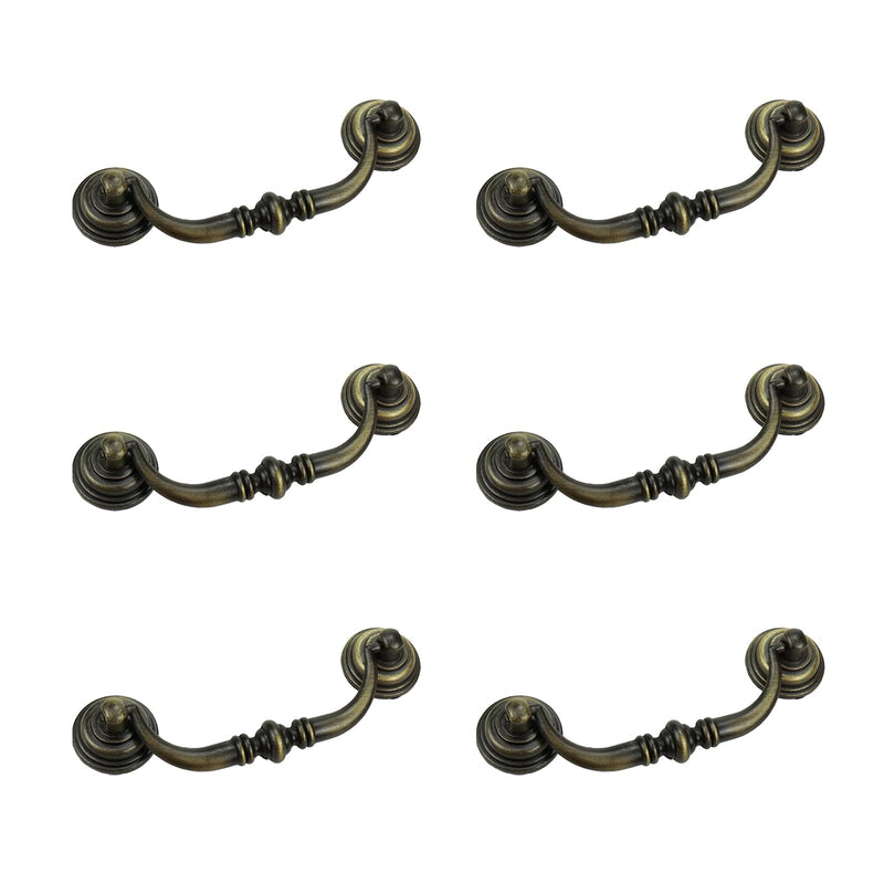 Quluxe 4.2" Hole Center Shabby Chic Drawer Pulls Handles Antique Bronze Kitchen Cabinet Drop Bail Pulls Handles- Bronze (Pack of 6)