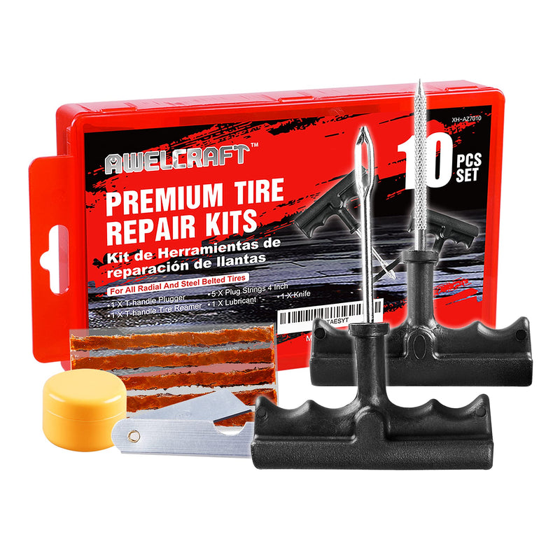 Economical Tire Repair Kit to Fix Punctures and Plug Flats, 10-Piece Value Pack, Ideal for Cars, Trucks, Motorcycles, ATV, with Storage case 10PCS