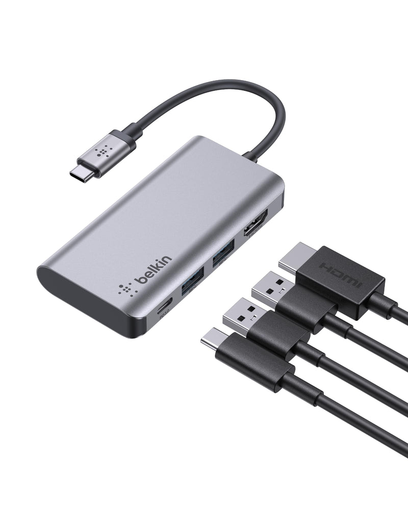 Belkin USB C Hub, 4-in-1 Multi-Port Laptop Dock with 4K HDMI, USB C Docking Station with 100 Watt Pass-Through Power Delivery, 2 X USB A Ports For MacBook Pro, Air, iPad Pro, Chromebook and More 4-in-1 USB-C Hub