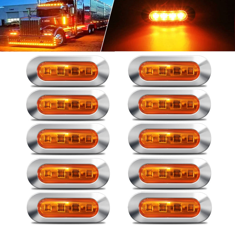 ALFU 10PCS Amber DC12V-24V 4 LED Side Marker Indicator Lights Lamp Front Rear Tail Clearance Lamp Interior Lights with Chrome Bezel Universial for Auto Car Bus Truck Lorry Trailer Boat Deck Courtesy Amber(10PCS)
