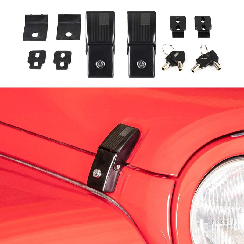 Hood Latches Locking Hood Catch Kit Aluminum Alloy Hood Locks for 2007-2018 Jeep Wrangler JK JKU, for 2018-2025 JL JLU & Jeep Gladiator JT Black A