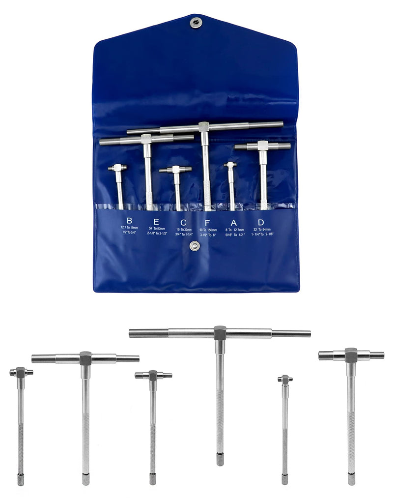 QWORK 5/16" to 6" Telescopic Gauge Bore Gauge, 6 Pack Hole Gauge Set, Premium Steel T-Bore Hole Gauges Set, Measurement Tool, Telescoping Full Round Bore Gauge
