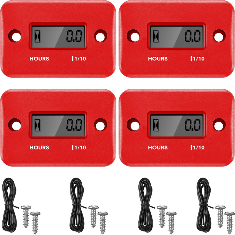 4 Pieces Hour Meters for Small Engines Inductive Digital Engine Meter Automatically Shutdown Tachometers Small Hour Tachometers for Motorcycle Lawn Mower Generator Chainsaws (Red) Red