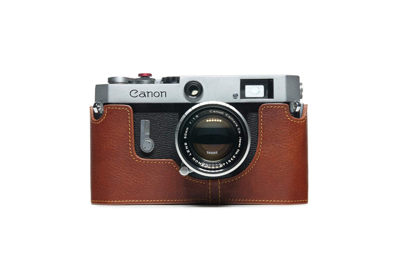 for Canon P Case, BolinUS Handmade Genuine Real Leather Half Camera Case Bag Cover for Canon 7 7S P VL VL2 ViL Camera with Hand Strap (LavaBrown) LavaBrown