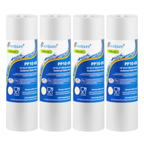 EXCELPURE 5 Micron 10" x 2.5" Whole House Sediment Home Water Filter Cartridge Replacement for Any 10 inch RO Unit, Culligan P5, Aqua-Pure AP110, Dupont WFPFC5002, CFS110, WHKF-GD05, PP10-05, 4PACK 4 Count (Pack of 1)