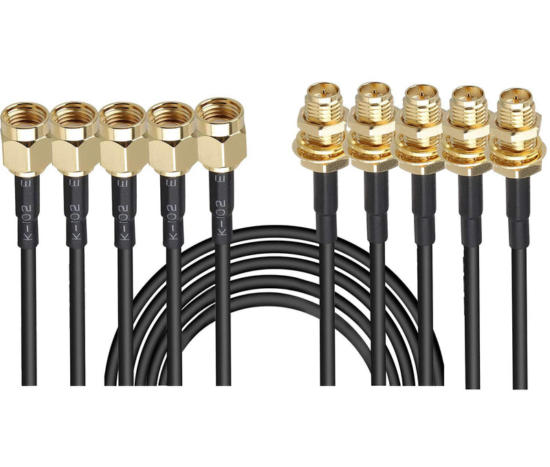 5-Pack 16ft WiFi Antenna Extension Coaxial Cable RP-SMA Male to RP-SMA Female for WiFi LAN WAN Router Bridge Antenna Security IP Camera Signal Booster Repeater Wireless Network Card Adapter