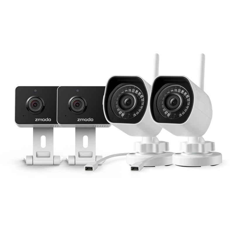 Zmodo Cameras for Home Security (Indoor & Outdoor Camera Bundle), 1080p HD, IP Camera Wireless WiFi, Motion Detection, Two-Way Talk, Night Vision, Remote View, Cloud Service, Work with Alexa/Google 4 Pack