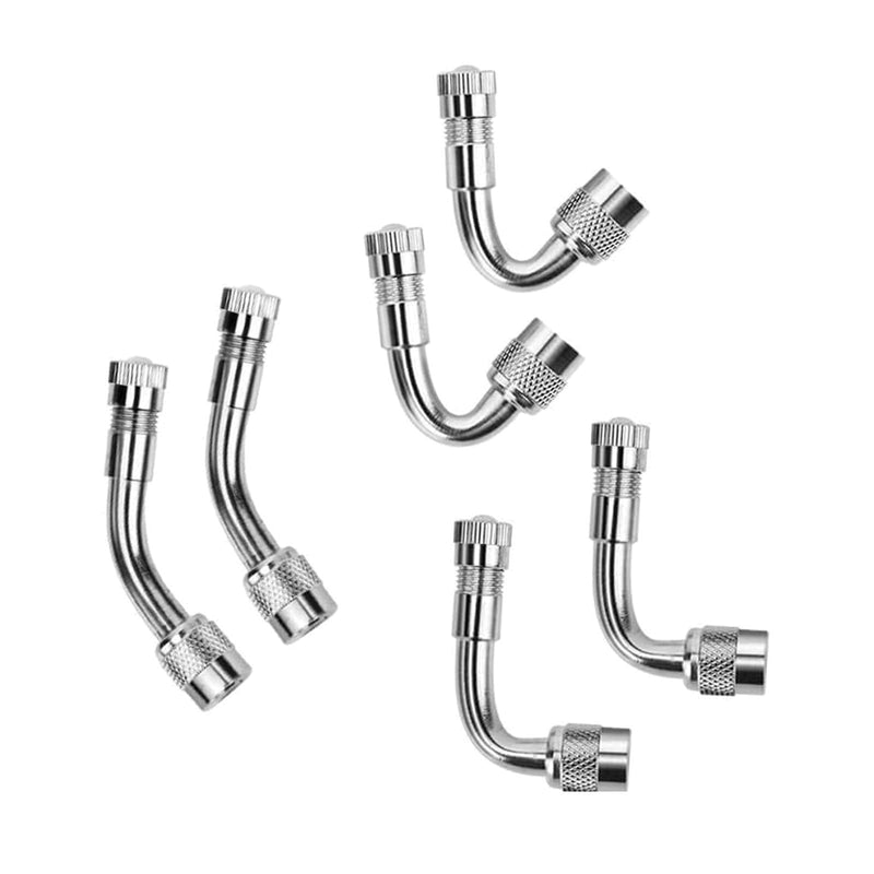 6 PCS 45 Degree 90 Degree 135 Degree Metal Valve Stem Extenders, Universal Valve Stem Extensions Compatible for Dual Wheels Passenger Cars, Stroller, RV, Motorcycles, Bicycles, Trailers 6PCS Silver