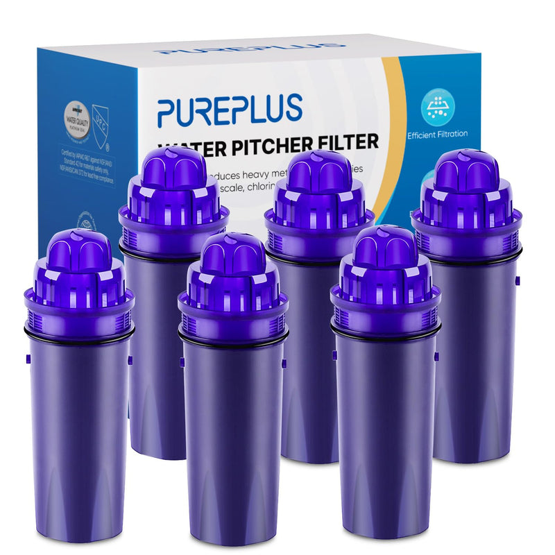 PUREPLUS CRF950Z Pitcher Water Filter Replacement for Pur PPF900Z, PPF951K, PPT700W, CR-1100C, DS-1800Z, CR-6000C, PPT711W, PPT711, PPT710W, PPT111W, PPT111R and All PUR Pitchers and Dispensers, 6PACK 6 Count (Pack of 1)