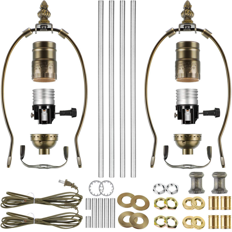 Mudder 2 Sets Finish Make a Lamp Light Kit, Lamp Wiring with 8 Inch Harp and 3 Way Socket, Make a Amp Kit Complete for DIY Light Design or Repair(Brass) Brass