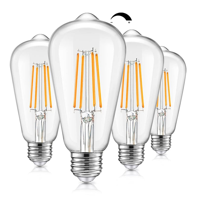 Vintage LED Dimmable Edison Light Bulbs 100W Incandescent Equivalent, 8W 1200Lumens, E26 Base LED Filament Bulb, 2700K Warm White, ST64/ST21 Antique Clear Glass for Home, Reading, Bathroom, 4-Pack Clear Warm White