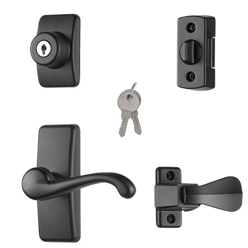 Ideal Security GL Door Lever Set with Keyed Deadbolt Lock for Storm and Screen Doors, Matte Black (4-Piece Set) 4-piece set