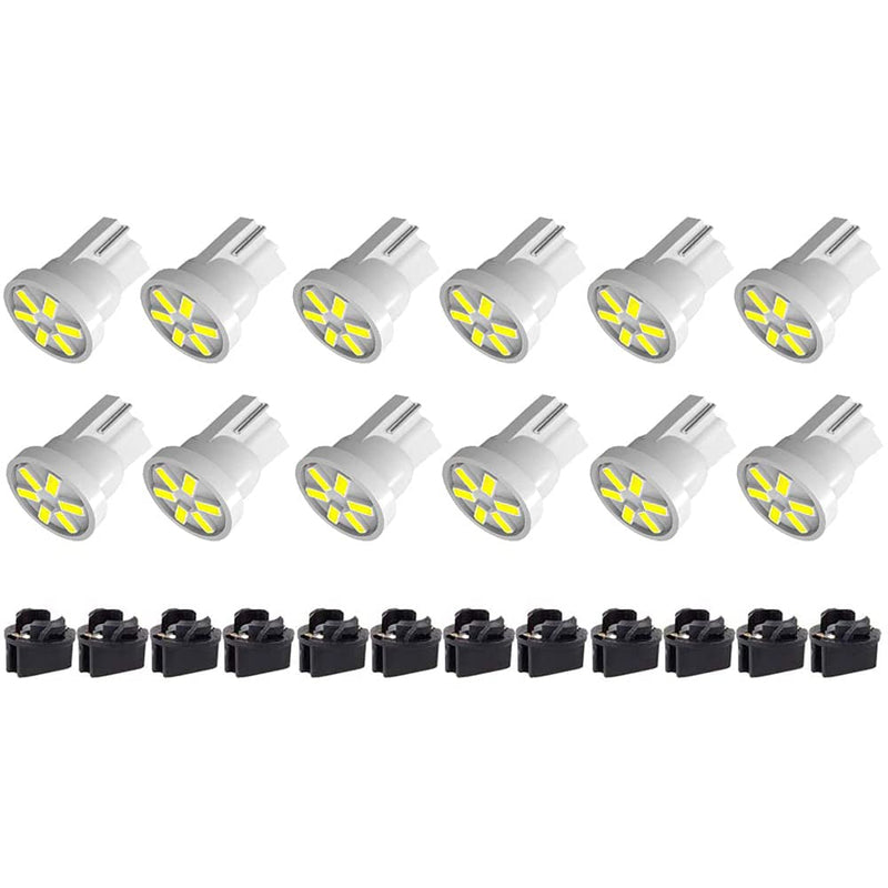 BlyilyB 12-Pack White T10 194 168 With Twist Lock Socket PC194 PC195 PC161 PC158 Dash Instrument LED Light Bulbs Bright Panel Gauge Cluster Dashboard LED Light Bulbs