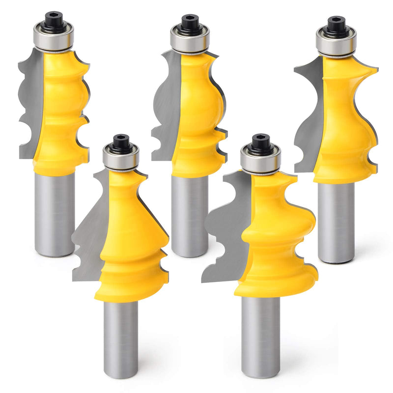 5Pcs 1/2-Inch Shank Architectural Molding Router Bit Set Architectural Molding Router Bits