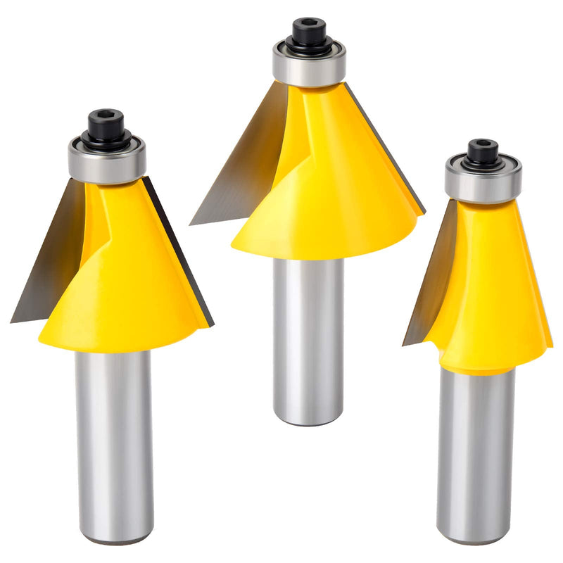 3Pcs Chamfer Router Bit Set, 1/2-Inch Shank Round Nose, Cutting Angle: 15, 22.5, 30 Degree, 1 Inch Cutting Length 1/2" Shank