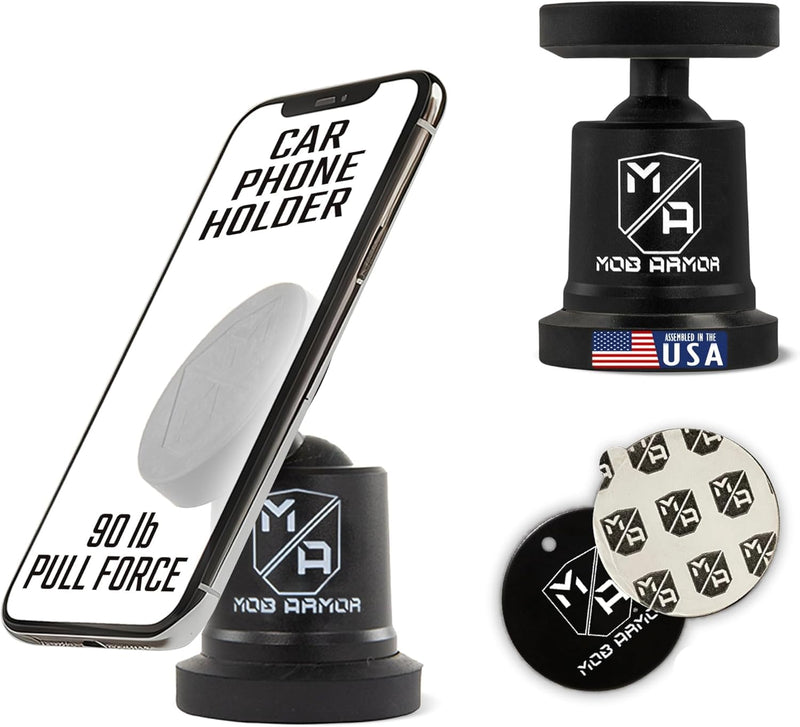 Mob Armor MobNetic Maxx Magnetic Car Phone Holder Mount, Black | USA Assembled, Military-Grade Aluminum, 90lb Pull Force, 90º Tilt, 360º Rotation, For iPhones & Androids, Metal Compatibility
