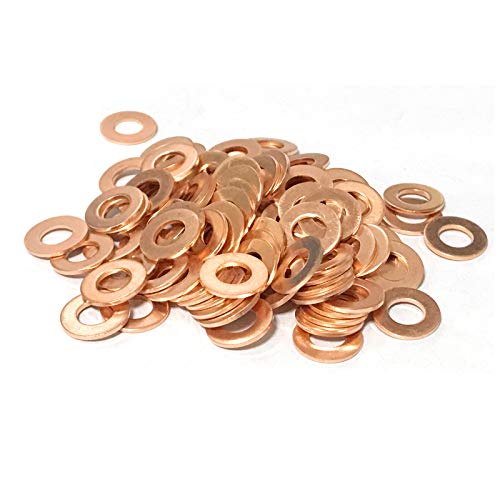 Copper Washer Assortment,100Pcs M6 Copper Metric Sealing Washers Kit,Flat Washers Assortment Set(6x12x1mm) 6x12x1mm