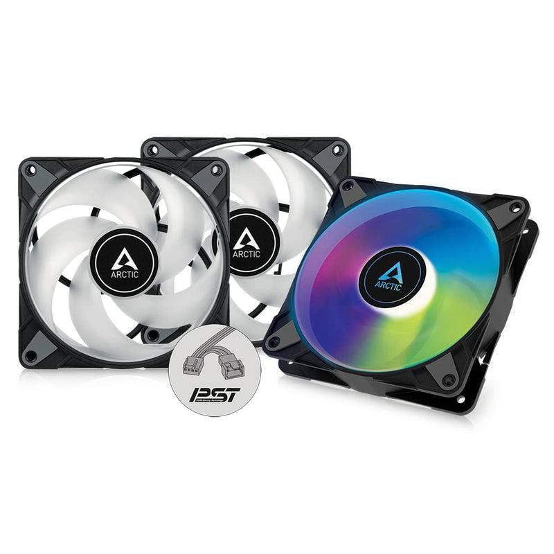 ARCTIC P12 PWM PST A-RGB (3 Pack) - PC Fans, 120mm PWM Case Fan Optimized for Static Pressure, Semi-Passive: 200–2000 RPM (0 RPM <5%), 5V 3 pin ARGB LED - Black P12 PWM PST A-RGB, 3 Pack (black)